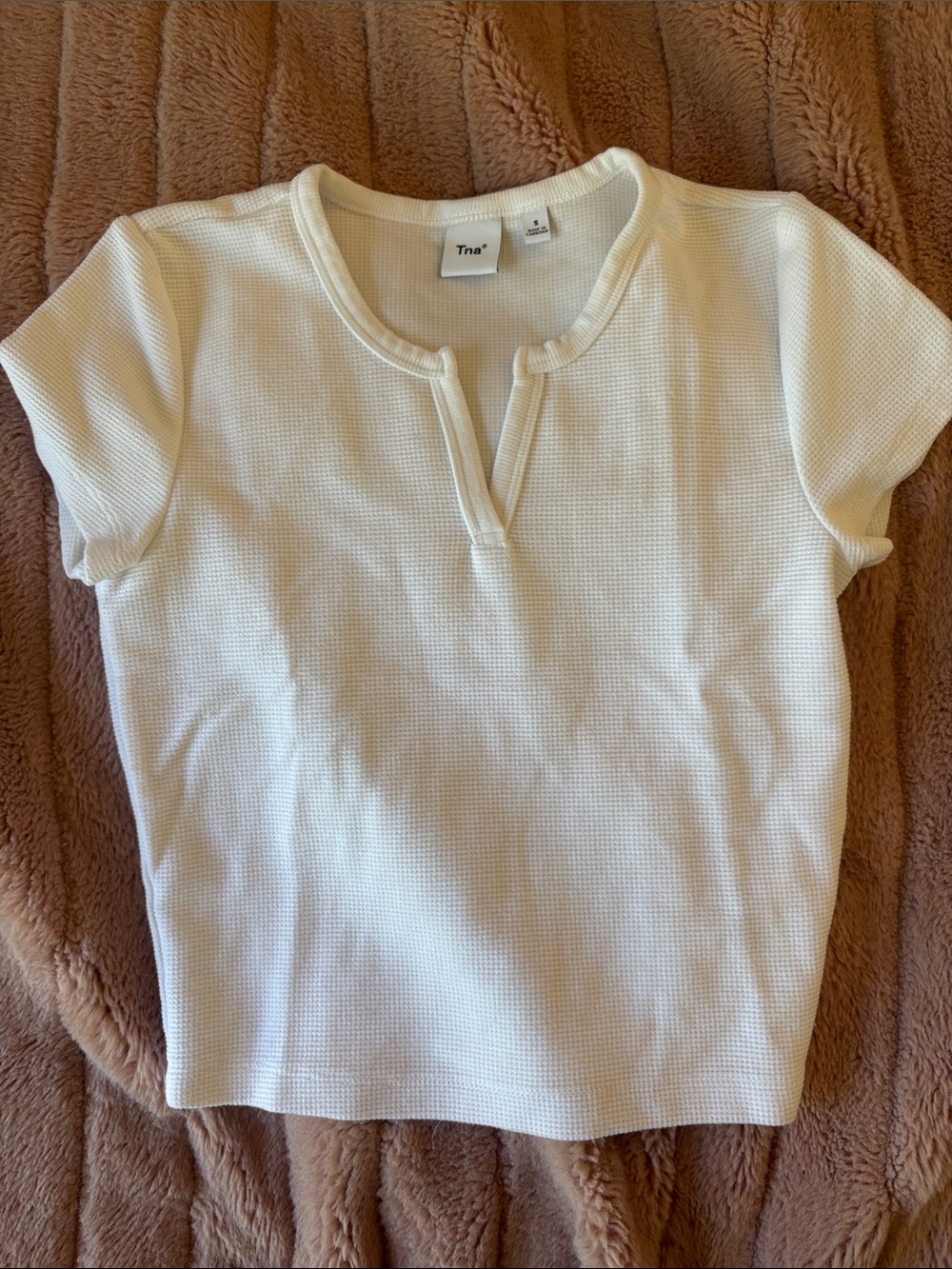Tna White Short-Sleeve Waffle Knit Top